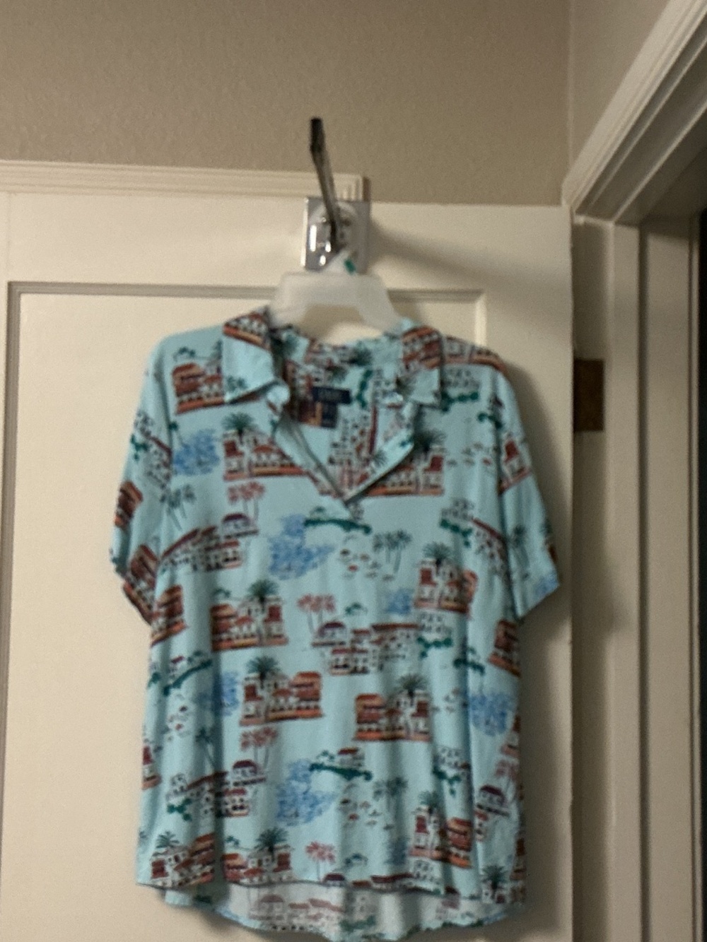 Denim & Co. pullover vacation shirt, size large, color blue multi